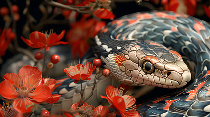 Obraz premium a snake with flowers around it