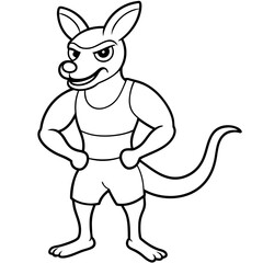 A ferocious angry kangaroo athlete posing line art vector illustration