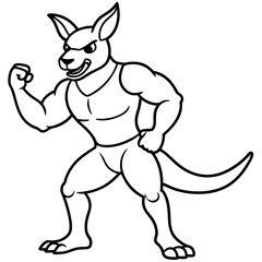 A ferocious angry kangaroo athlete posing line art vector illustration