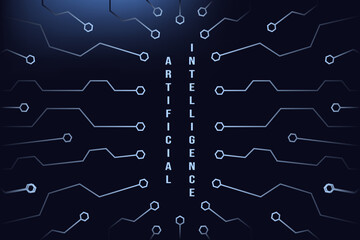 Artificial intelligence background with Circuit. Minimal style Digital Technology background template design. Vector aesthetic web discord banner. EPS 10