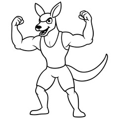 A ferocious angry kangaroo athlete posing line art vector illustration