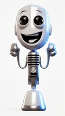 Naklejka premium A cheerful cartoon robot figure celebrates with open arms in a minimalist setting