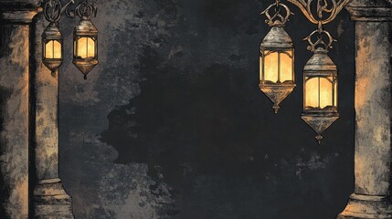 Vintage Lanterns Illuminating Dark with Warm Light