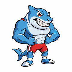 A ferocious angry Shark athlete posing art vector illustration