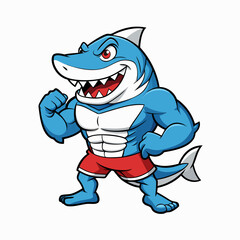 A ferocious angry Shark athlete posing art vector illustration
