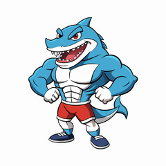 A ferocious angry Shark athlete posing art vector illustration