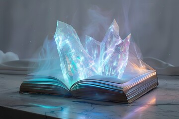 Fototapeta premium A floating holographic book, with pages made of light and shifting colors. 
