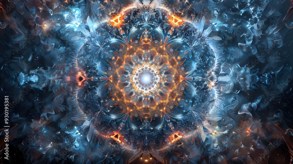 Poster a time crystal exhibiting periodic behavior with intricate patterns that repeat in both space and ti