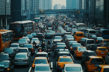 Congested road in a busy city during peak hour.