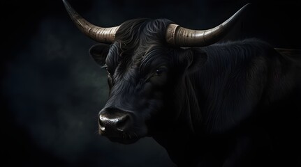 bull in the dark face with horns.generative.ai