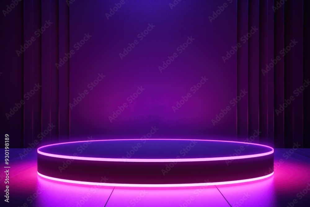 Sticker purple neon background lighting stage illuminated.