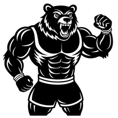 A ferocious bear athlete posing black art vector illustration