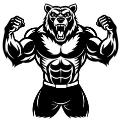 A ferocious bear athlete posing black art vector illustration