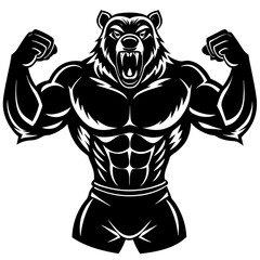 A ferocious bear athlete posing black art vector illustration