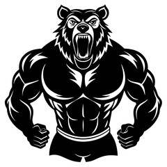 Fototapeta premium A ferocious bear athlete posing black art vector illustration
