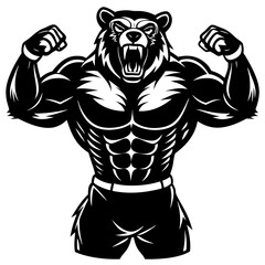 Fototapeta premium A ferocious bear athlete posing black art vector illustration