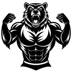A ferocious bear athlete posing black art vector illustration