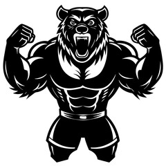 A ferocious bear athlete posing black art vector illustration