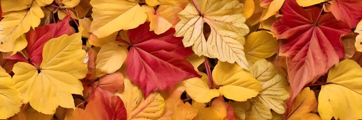 Obraz premium closeup Beautiful yellow red and orange leaves in an autumn