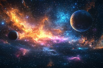 Space cosmic illustration with planets scene created with Generative AI