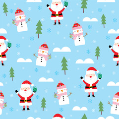 christmas seamless pattern with santa claus and snowman design