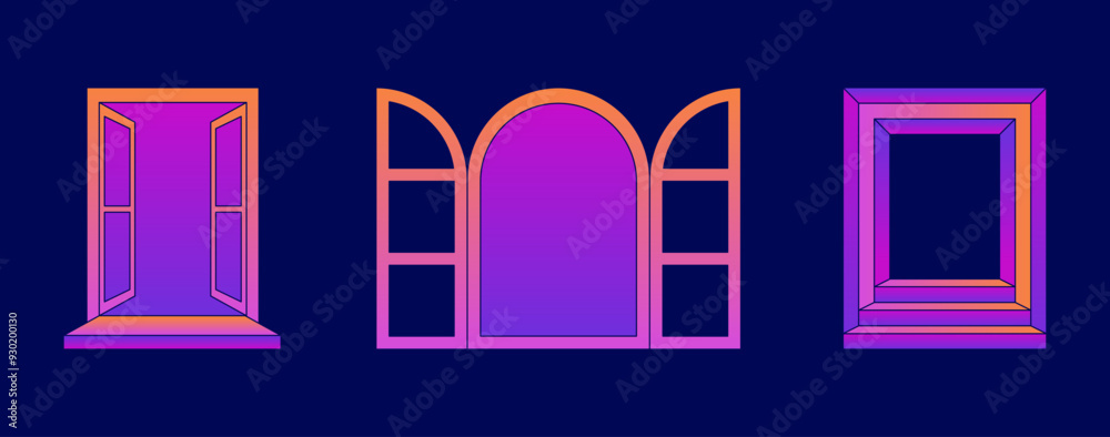Poster vector retro futuristic neo grunge elements for print and graphic designs, abstract shapes y2k, figu