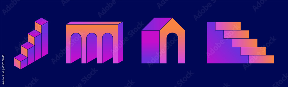 Poster vector retro futuristic neo grunge elements for print and graphic designs, abstract shapes y2k, figu