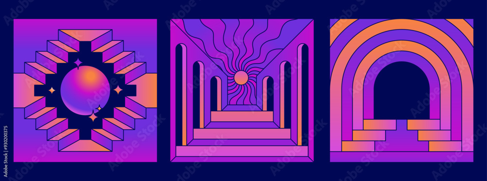Poster vector retro futuristic neo grunge elements for print and graphic designs, abstract shapes y2k, figu