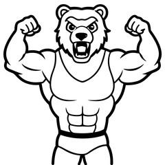 A ferocious bear athlete posing line art vector illustration