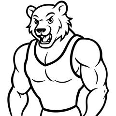 A ferocious bear athlete posing line art vector illustration