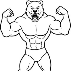 A ferocious bear athlete posing line art vector illustration