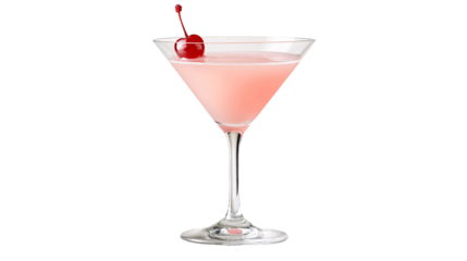 a pink drink with a cherry on top