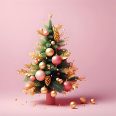 Christmas Tree with Golden and Pink Balls
