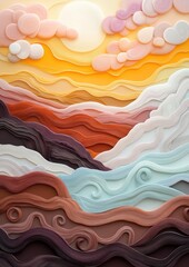 Fototapeta premium Sweet Surreal Landscape: Chocolate Mountains, Cheese River, Candy Skies,Generative AI