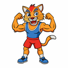 A ferocious cat athlete posing art vector illustration