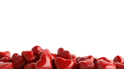 red hearts isolated on transparent background with copy space for text