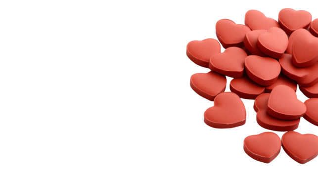 red hearts isolated on transparent background with copy space for text
