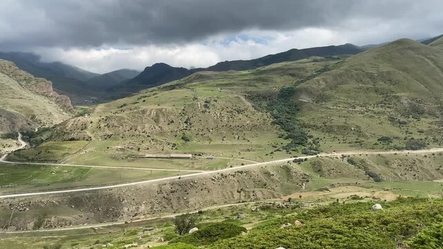 Medieval stone burial grounds of Fardyk-Keshene on slope near Eltyuby village in Chegem gorge. Kabardino-Balkaria, Russia.