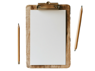 a clipboard with a piece of paper and pencils