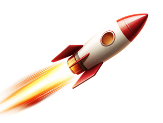 a rocket with fire coming out of it