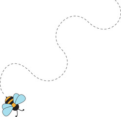 Cartoon Bee Flying on a Dotted Route. 