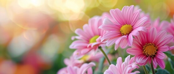 Fototapeta premium A tight shot of numerous pink blooms, background softly blurred with more flowers