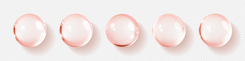 Hyaluronic acid  bubbles. Collagen clear drops. Cosmetic serum. Skincare product. Vector illustration