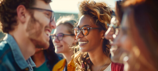 Group of friends smiling and enjoying time together outdoors