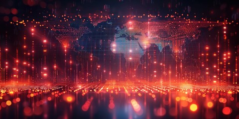 Fototapeta premium Global Network with Red Glowing Lights