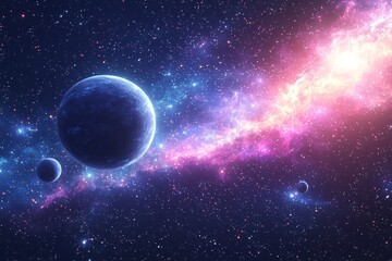 Space cosmic illustration with planets scene created with Generative AI