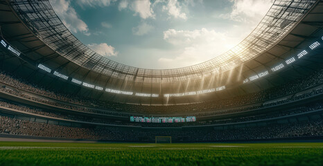 A breathtaking view of a grand stadium under the sun, filled with anticipation for a thrilling sporting event.