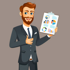 Businessman shows business plan. Cartoon Vector Illustration.