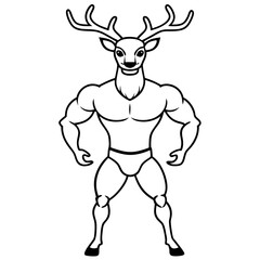A ferocious deer athlete posing line art vector illustration