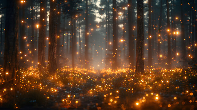  Enchanted Forest with Fireflies Dancing in the Background